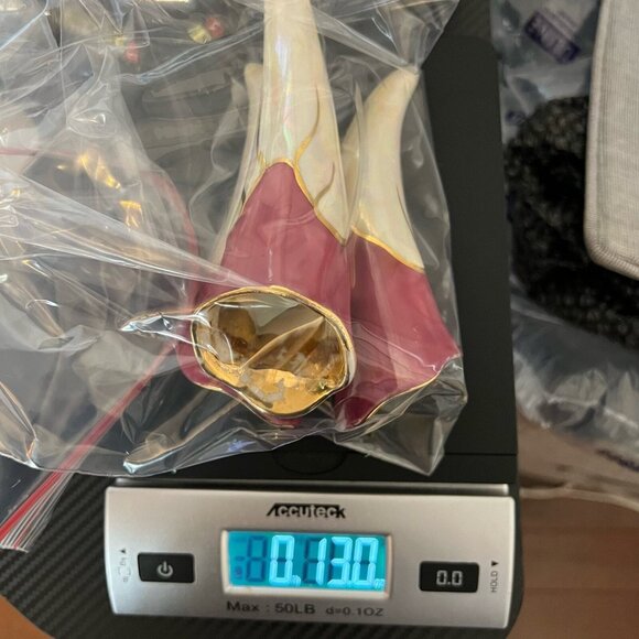 Vintage MCM Vase Pink Fuchsia Gold Lusterware Tricorn Mid Century Modern - Picture 11 of 11